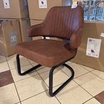 Fauteuil, cognac microvezelstof, metalen onderstel